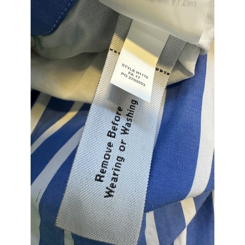J. Crew Striped Midi Skirt Blue White Button Size 8 Preppy Coastal Brunch Summer - Picture 10 of 14